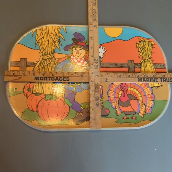 Vintage B of A 4 Reversible Placemats Jack O Lantern Pumpkins Scarecrow Set 4 - Picture 7 of 7